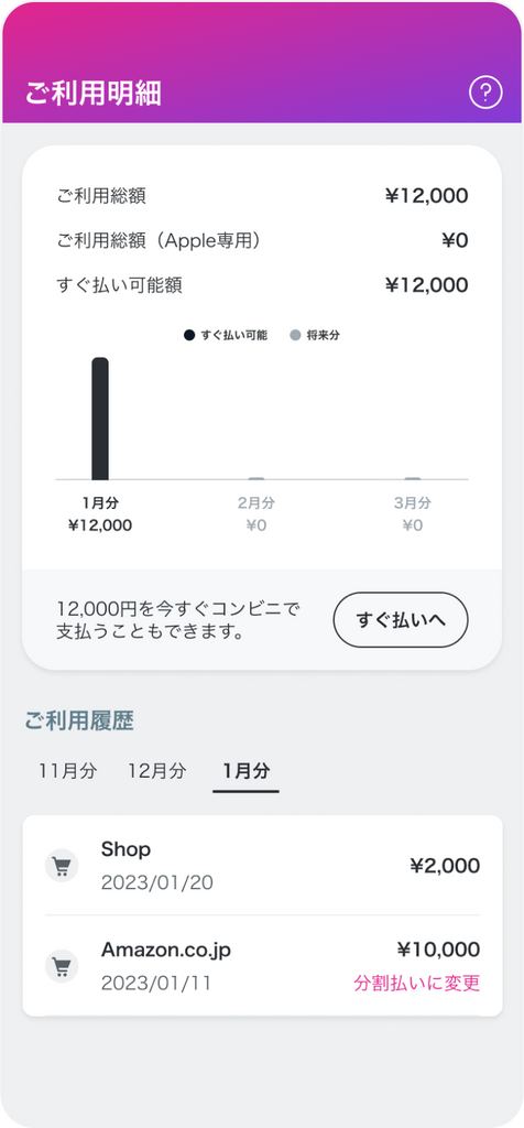 見やすい利用履歴でお金の流れがひと目でわかる。